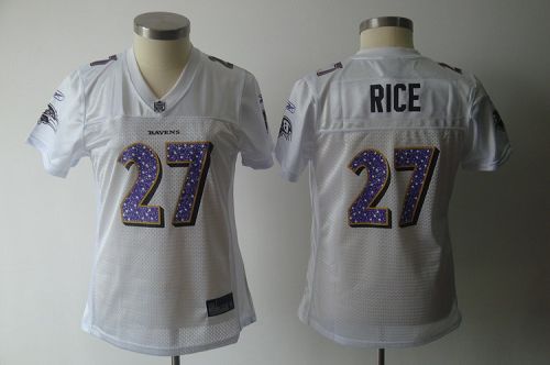 Ravens #27 Ray Rice White Women's Sweetheart Stitched NFL Jersey